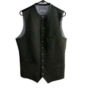 Angermaier Trachten Vest Mens 42 Green German Button Up Wool Costume Embroider
